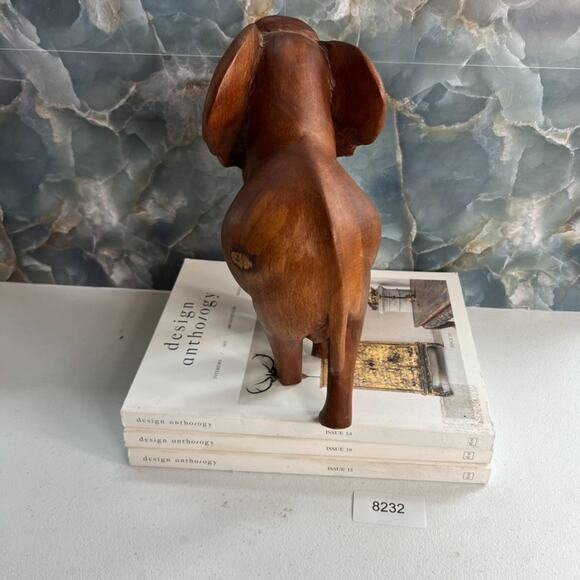 Hand Carved Wooden Elephant Figurine 10" Tall Decorative Sculpture - Picture 4 of 9